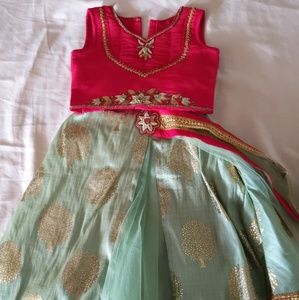 Kids red and green lehenga